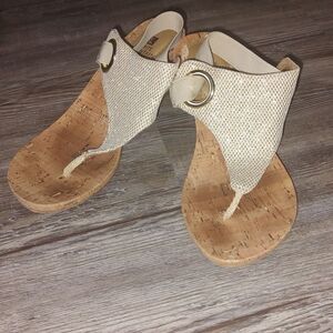 White Mountain Aida kork gold metallic  heeled wedge sling back sandals   Sz 7